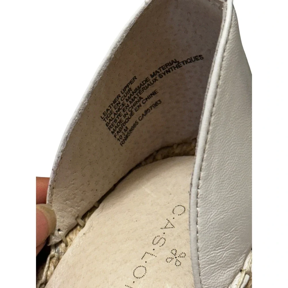 Caslon Womens White Leather Espadrille Wedge Sandals Ankle Strap Size 10.5 M